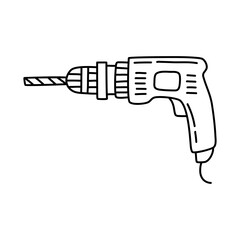 line art vector or doodle of screwdriver or drill on hand, isolated on white background