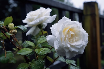 White roses after rain.