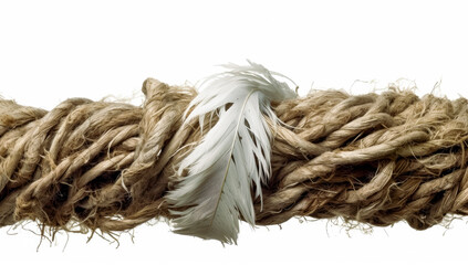 Strands of rope in a knot, in the style of disintegrated, minimalist, ropes knots on white background. Generative Ai.