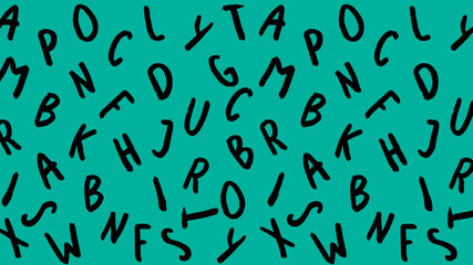 template with the image of keyboard symbols. set of letters. Surface template. green blue background. Horizontal image.