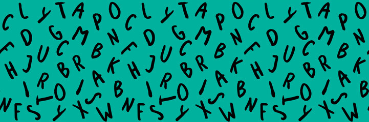 template with the image of keyboard symbols. set of letters. Surface template. green blue background. Horizontal image. Banner for insertion into site.