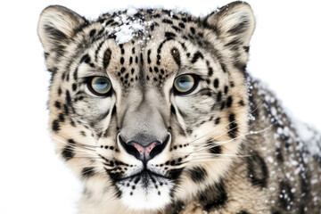 Fototapeta na wymiar Snow Leopard On White Background, Close-Up. Generative AI