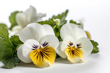 White Pansies On White Background. Generative AI