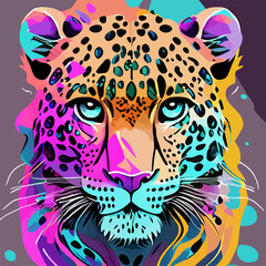 Abstract, multicolored portrait of a leopard, Jaguar, in a watercolor style. Digital vector graphics. Color art, pop art style, animal graphic illustration © Niktar_design