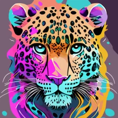 Foto op Plexiglas Abstract, multicolored portrait of a leopard, Jaguar, in a watercolor style. Digital vector graphics. Color art, pop art style, animal graphic illustration © Niktar_design