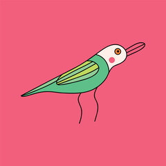 Fototapeta premium A bright card with a bird, Modern flat illustration in a trendy doodle style