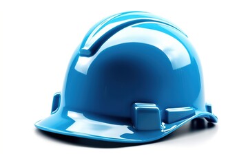 Fototapeta premium blue construction hard hat isolated on white background. Generated by AI.