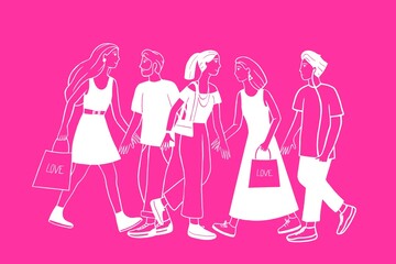 People walking, character Illustration, flat design, banner 