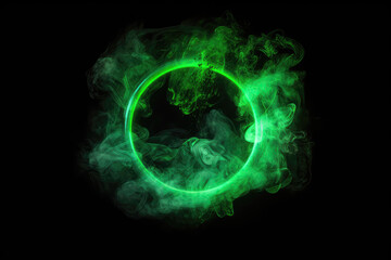 Obraz premium Circle Of Neon Green With Smoke On Bright Background. Generative AI