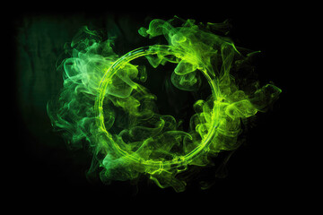 Circle Of Neon Chartreuse With Smoke On Bright Background. Generative AI