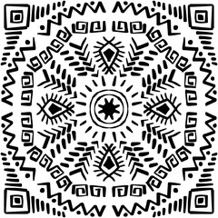 Line art seamless pattern ethnic Aztec mandala