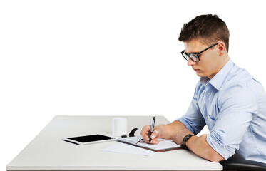 Student man taking a written test