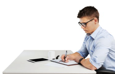 Student man taking a written test