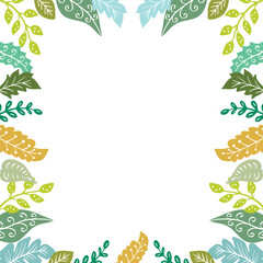 Hand drawn doodle frame with leaves  background.
