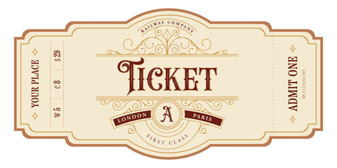 Vintage ticket template on light background. For excursion routes, retro parties and clubs and other projects. Just add your text. Vector, can be used for printing.ticket, template, vintage, concept, 