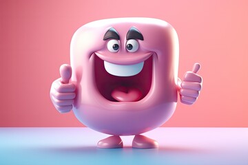 Cute cartoon stomach character. Healthy food eating concept illustration, showing thumb up. Ai generative
