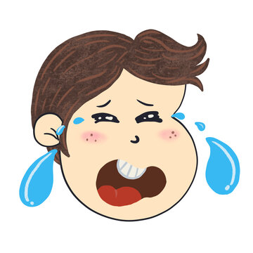 sad boy face, illustration on transparent backgound.