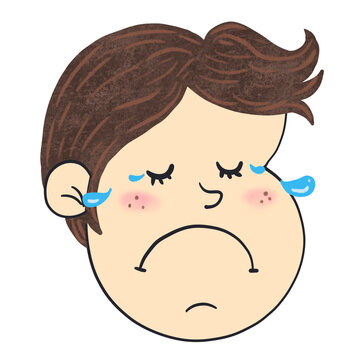 sad boy face, illustration on transparent backgound.