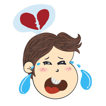 Broken heart emotional face, illustration on transparent backgound. 