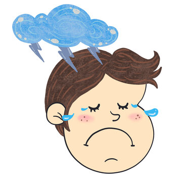 unhappy boy, illustration on transparent backgoud.