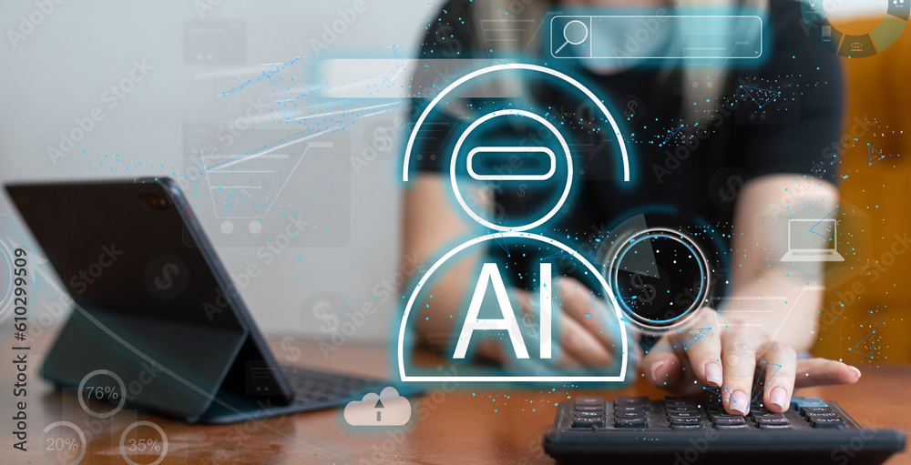 Poster chatgpt chat with ai. woman chatting with ai chatbot via laptop computer. artificial intelligence, v