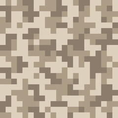 Pixel pattern for military camouflage in beige sand color for seamless background. Three colors