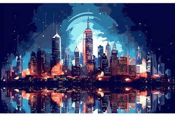 drawing of the night city. Generated by AI.