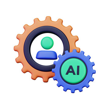 ai gear with man symbol for artificial intelligence collaboration with human concept 3d render icon illustration design