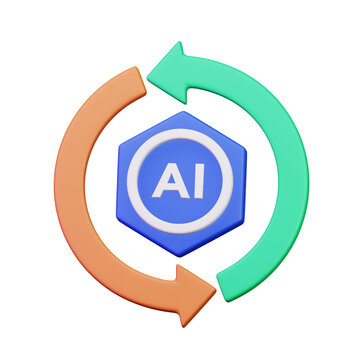 hexagonal ai symbol with turn over cycle arrow 3d render icon illustration design