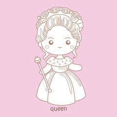 Alphabet Q For Queen Vocabulary School Lesson Reading Writing Digital Stamp Outline