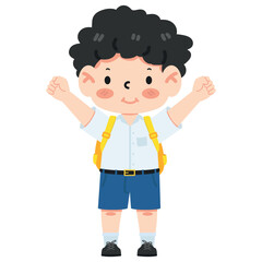 Cute boy happy student with school bag