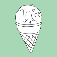 Cute Ice Cream Flavor Dessert Snack Doodle Cartoon Digital Stamp Outline