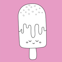 Cute Ice Cream Flavor Dessert Snack Doodle Cartoon Digital Stamp Outline