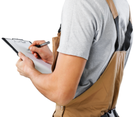 Worker in robe with list checking stock condition