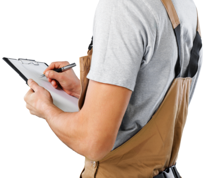 Worker in robe with list checking stock condition