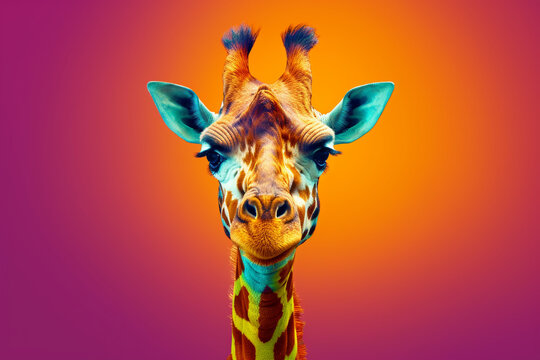 Giraffe isolated on colorful background, Generative AI