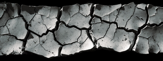 Black and white cracked concrete  texture. crushed rocks background in gray tones. cement cracks. Generative Ai.