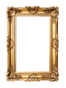 Gold Rectangle Decorative Picture Frame on Transparent Background. Png Cutout. Generative Ai