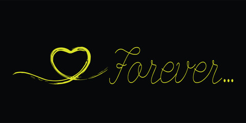 Handwriting, heart ink brush and quote "Love Forever". with a black background. lovers, romance, concept, card, marriage, variety, affection, happiness, love heart.