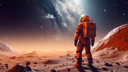 astronaut walking on the moon using 