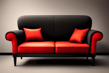 Vintage leather black and red sofa chair from Generative AI