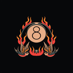 flaming eight ball tattoo vector design