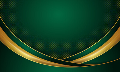 Luxury green background combine with glowing golden lines. Overlap layer textured background. - Vector.