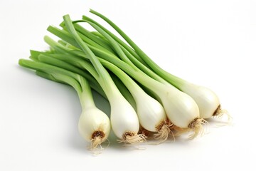 Spring onion with water droplets on white background Generative AI