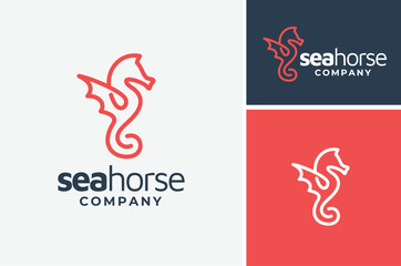 Simple line art of Beautiful Exotic Seahorse for Aquatic Underwater Ocean Wildlife Sea Life modern logo design © Foonaz