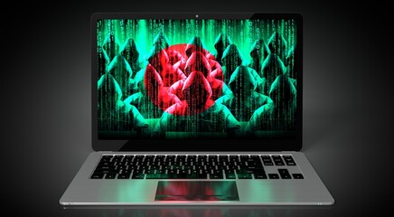 Bangladesh - country flag and hackers on laptop screen - cyber attack concept