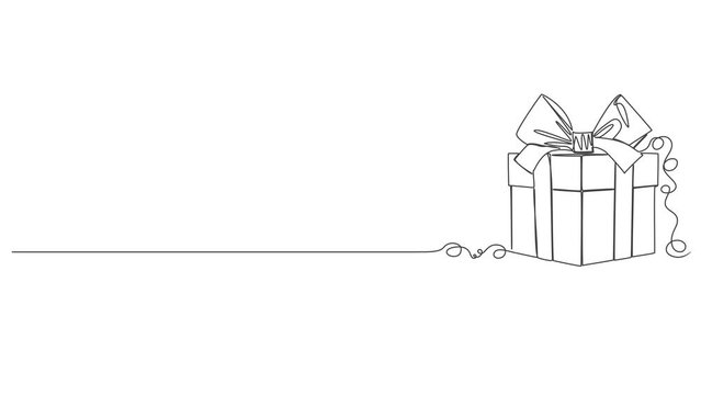 animated continuous single line drawing of gift box with ribbon, line art animation