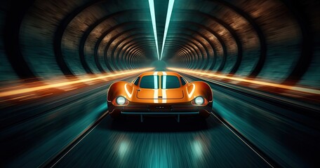 Futuristic car in a tunnel with light trails