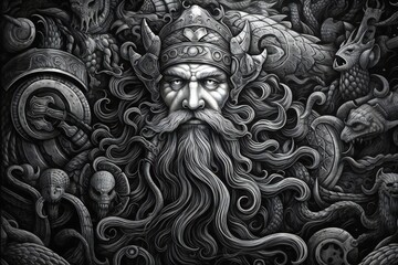 Viking art medieval style old culture background Generative AI