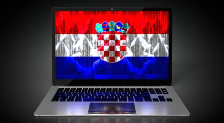Croatia - country flag and hackers on laptop screen - cyber attack concept